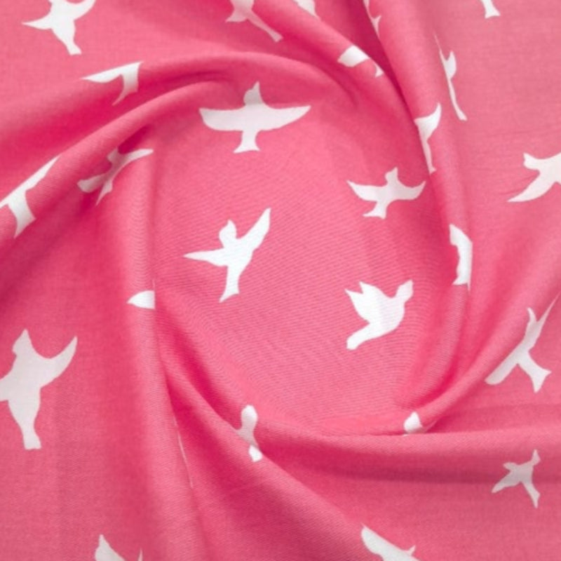 LOOM CRAFT PRINTED FABRIC Pink 100 % Printed Cotton Canvas Birds Collection 140 cm (7899749613657)