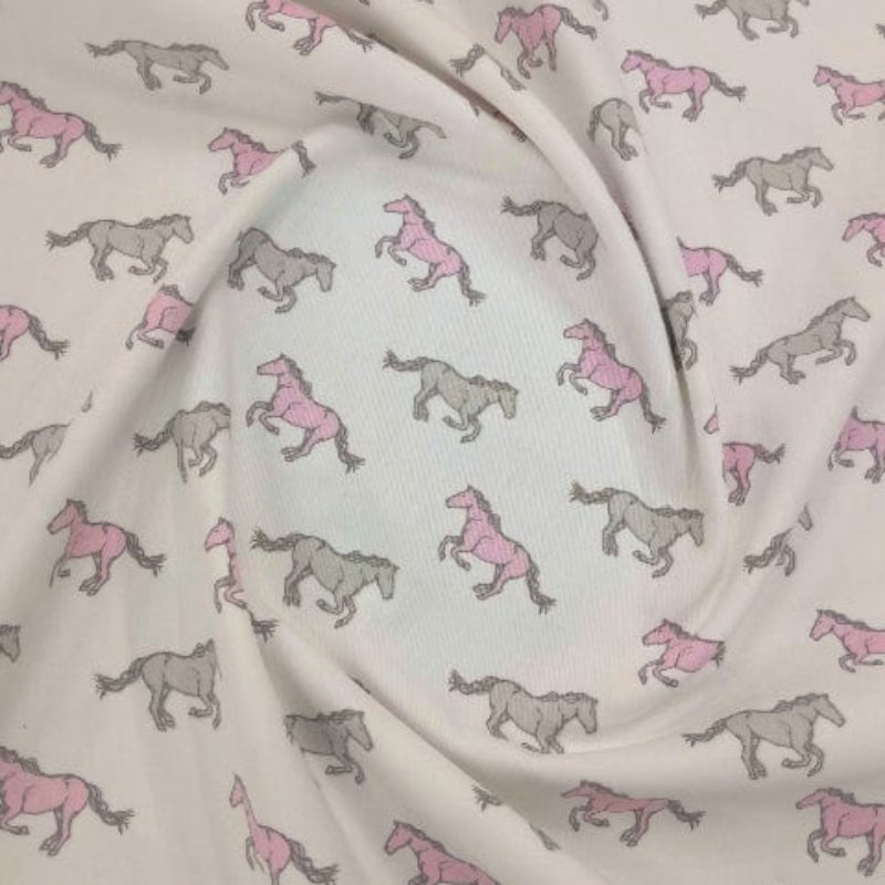 LOOM CRAFT PRINTED FABRIC Pink 100 % Printed Cotton Horses Collection 140 cm
