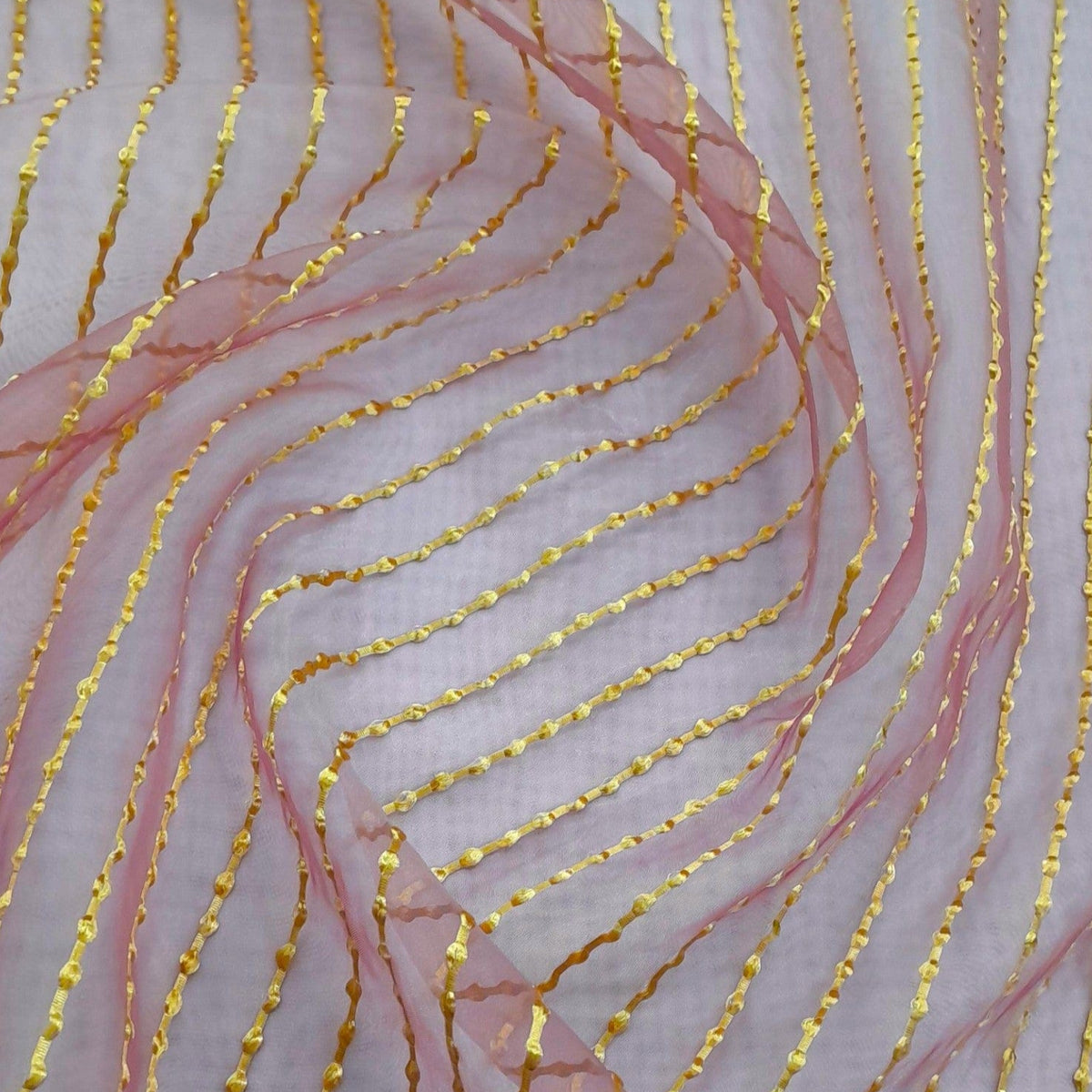 Loomcraft Fabrics Curtain Fabrics Gold/Purple Fabric Beaded Organza Voile 280 cm