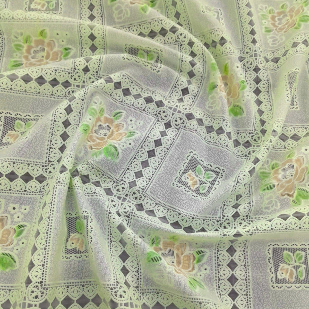 Loomcraft Fabrics Plastic Tabling Tablecloth PVC Lace Green/Pink 137 cm