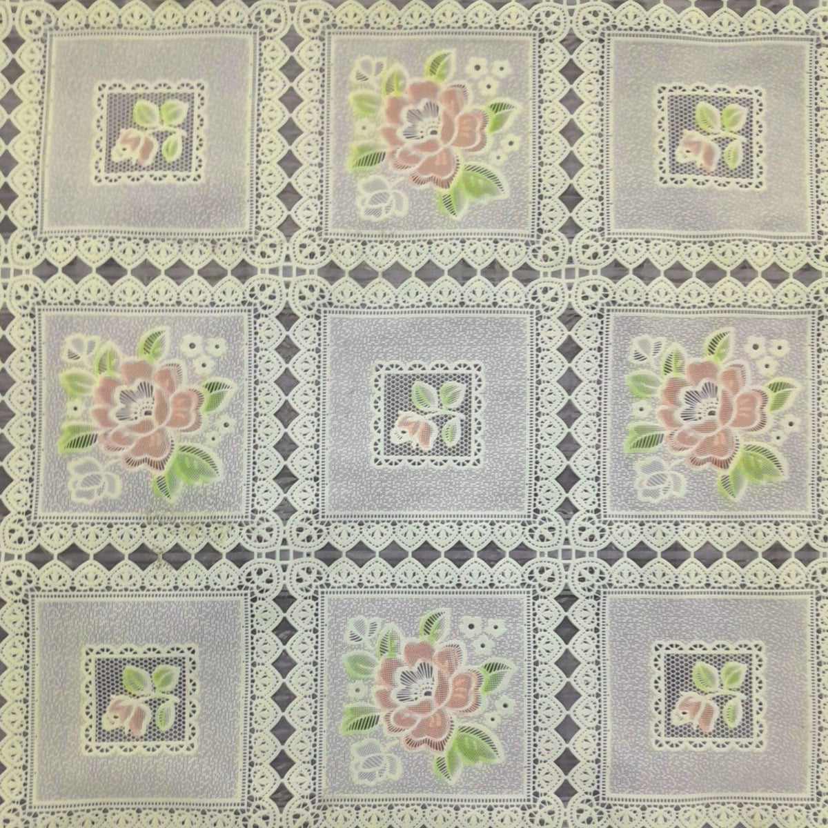 Loomcraft Fabrics Plastic Tabling Tablecloth PVC Lace Green/Pink 137 cm