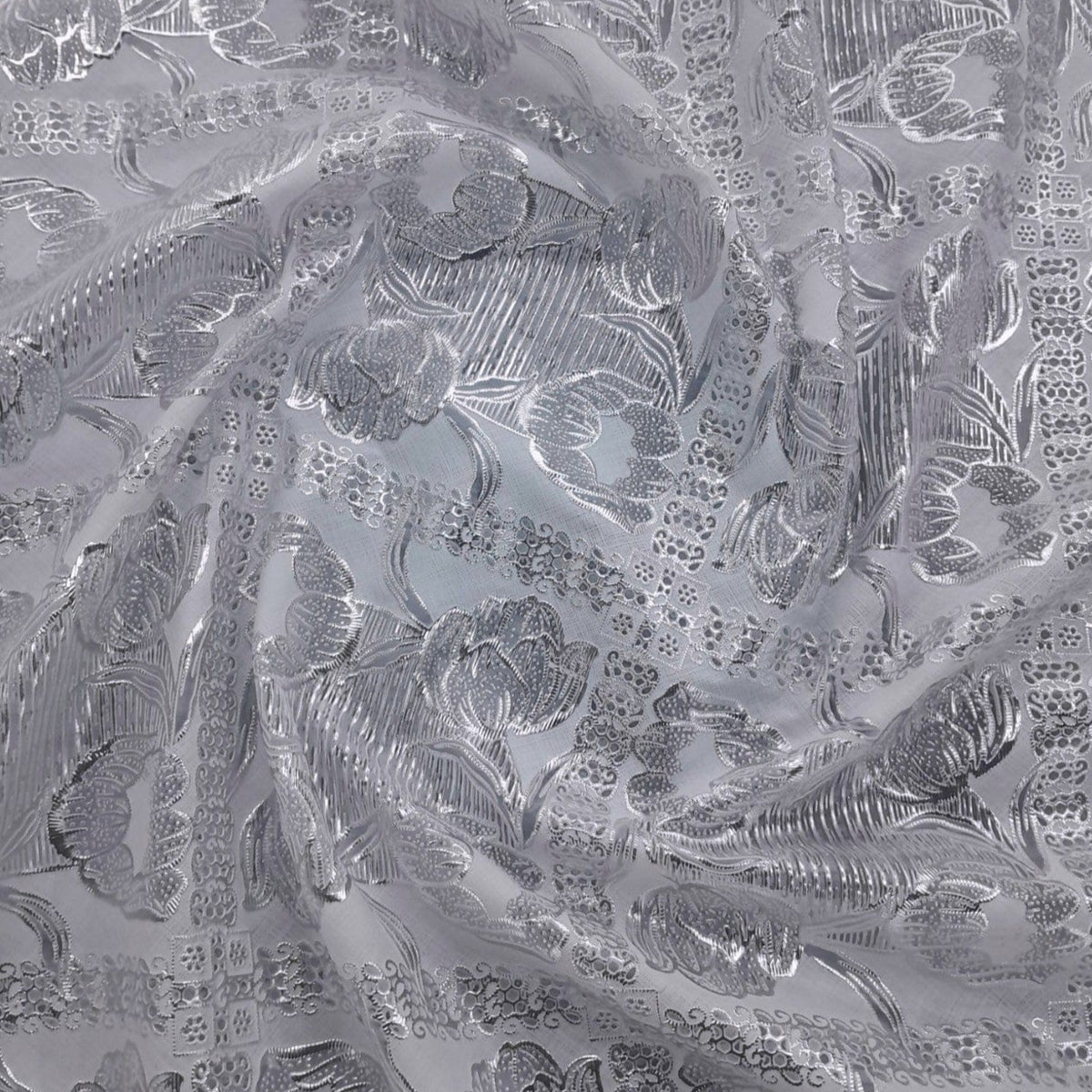 Loomcraft Fabrics Plastic Tabling Tablecloth PVC Lace Silver 137 cm