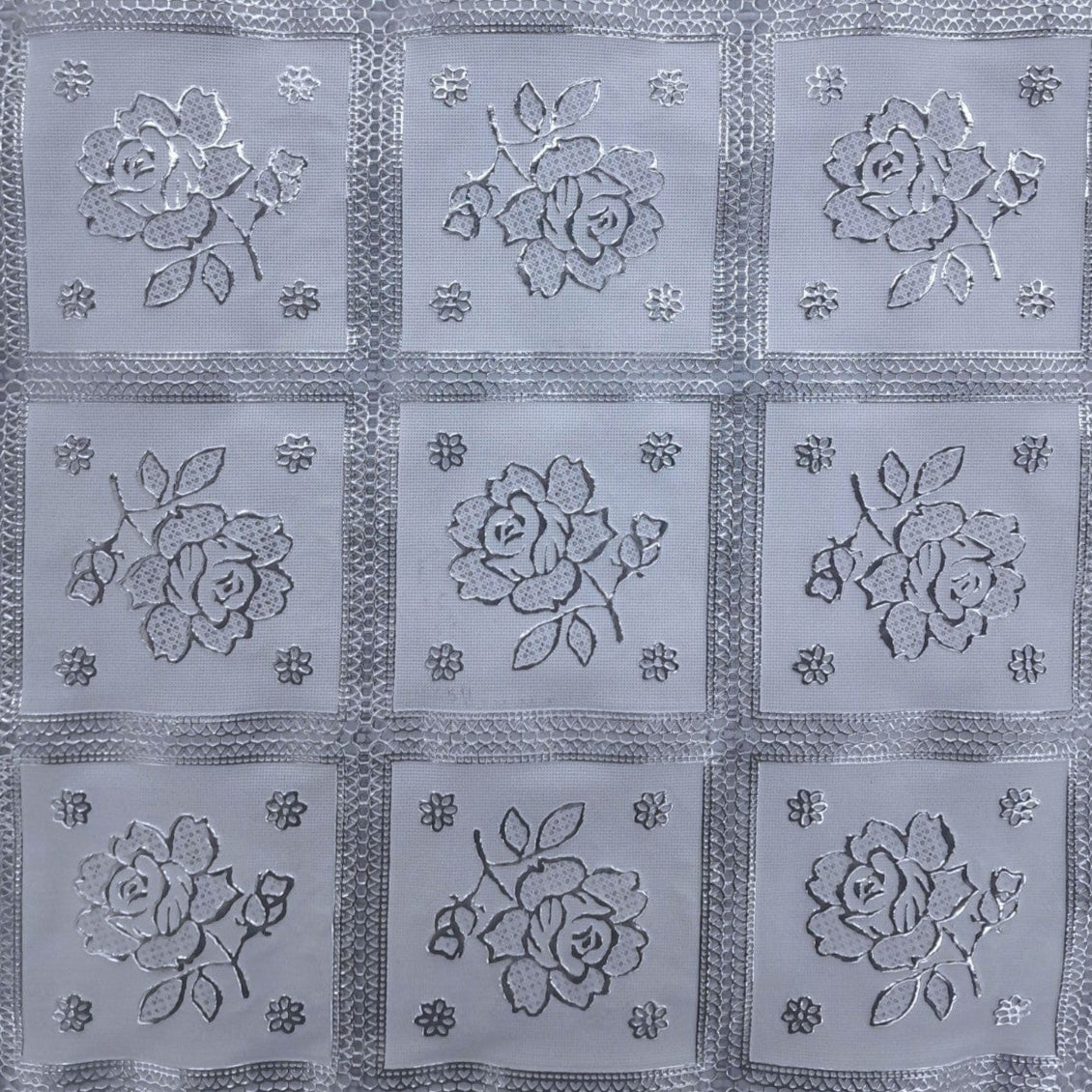Loomcraft Fabrics Plastic Tabling Tablecloth PVC Lace Silver 137 cm