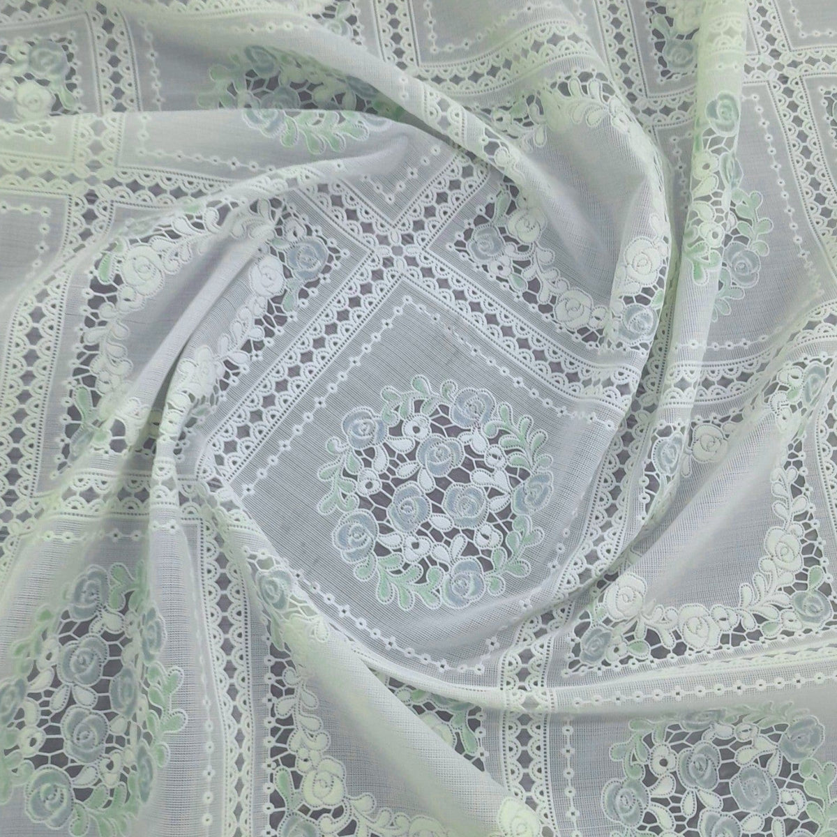 Loomcraft Fabrics Plastic Tabling Tablecloth PVC Lace White/Blue 137 cm