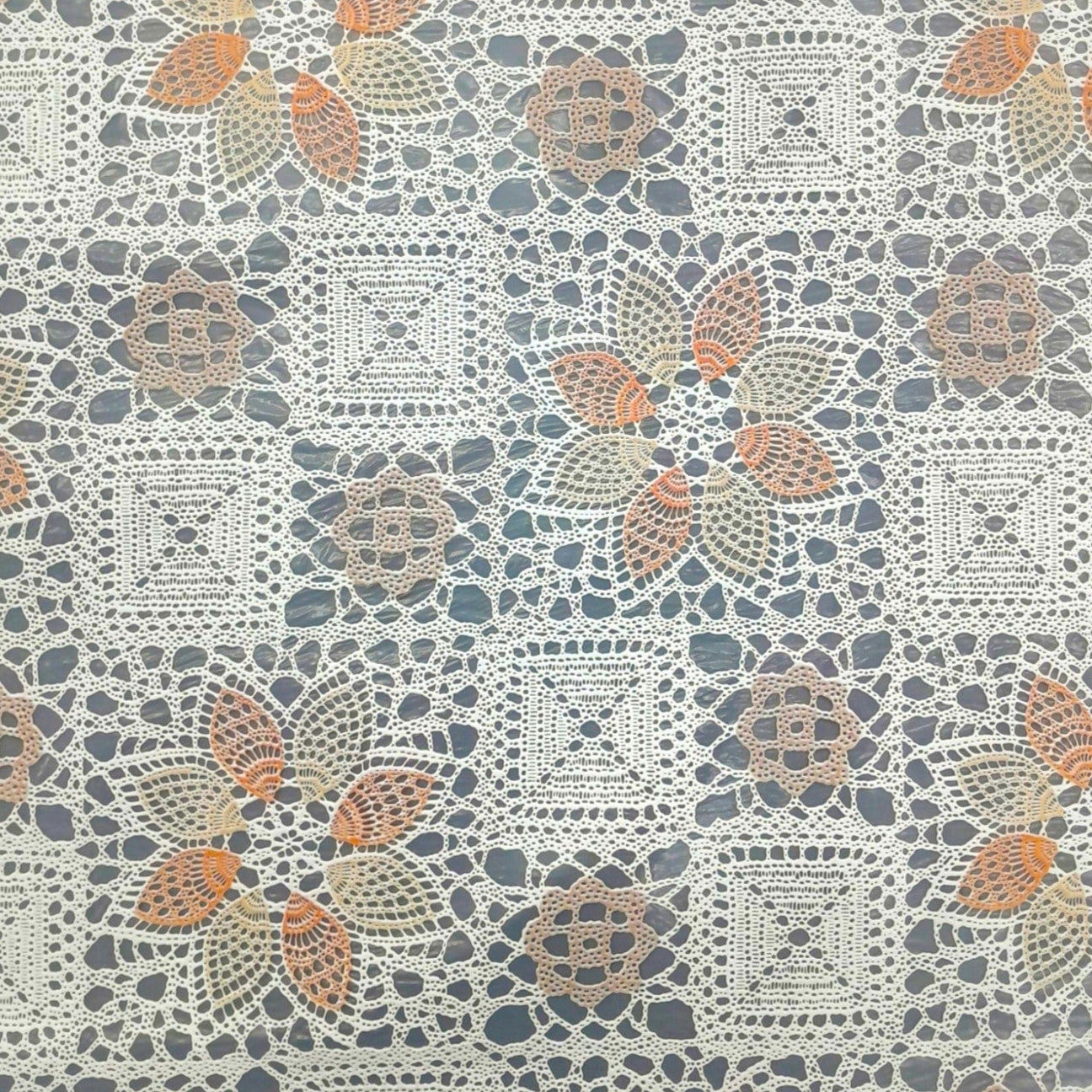 Loomcraft Fabrics Plastic Tabling Tablecloth PVC Lace White/Brown 137 cm