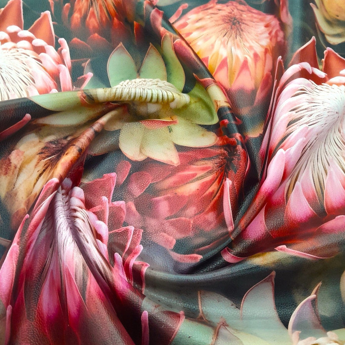 Loomcraft Fabrics Upholstery Vinyl Fabric Upholstery Printed Vinyl Botanical Protea 145 cm
