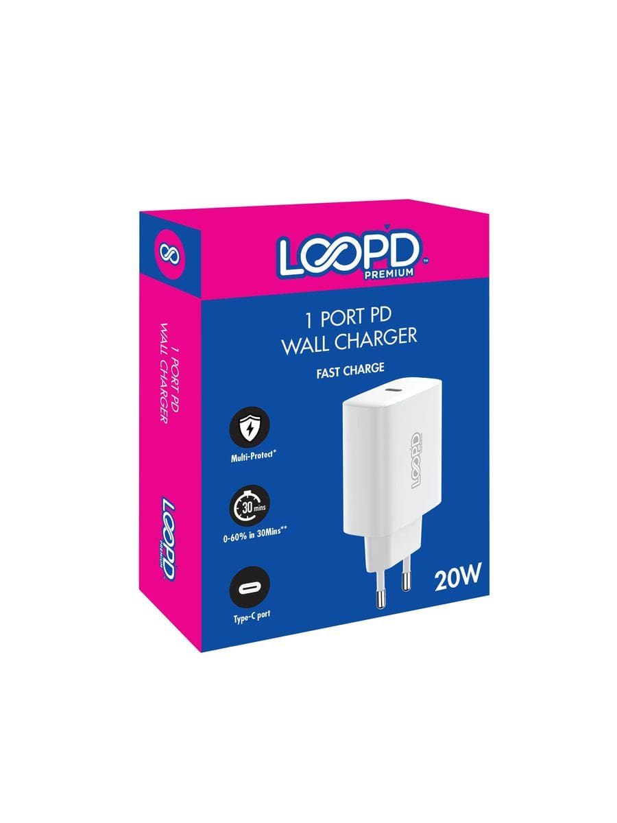 Loopd Charging Cable Loopd 1 Port 20W PD Charger-White (7672134926425)