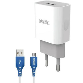 Loopd Power Adapters & Chargers Loopd 1 Port 2.1A Wall Charger With Micro USB Cable - White (7672160845913)