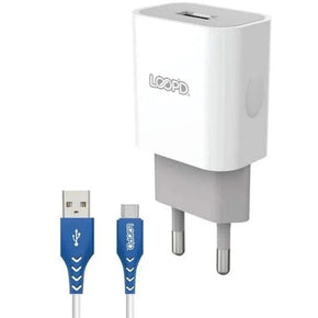 Loopd Power Adapters & Chargers Loopd 1 Port 2.1A Wall Charger With Type-C Cable - White (7672182374489)