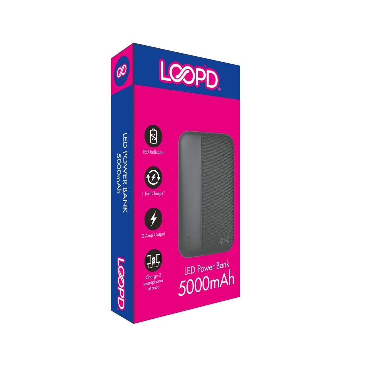 Loopd Power Adapters & Chargers Loopd 5000mAh 4LED Powerbank - Black (7672203051097)