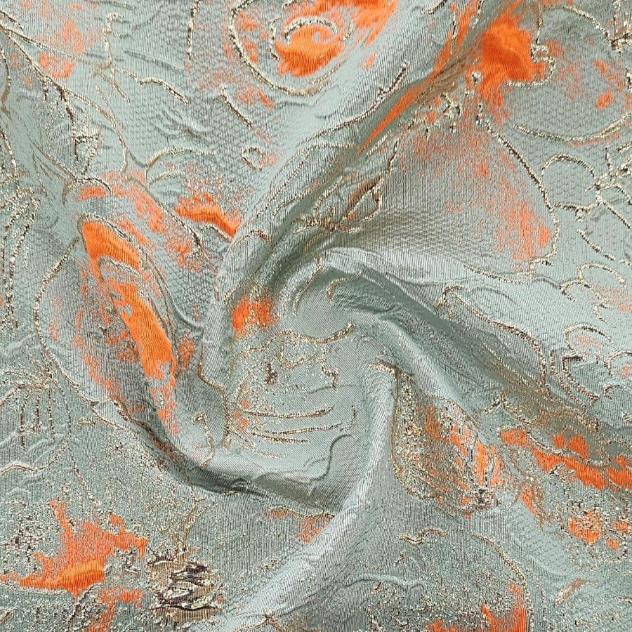 LUMY BROCADE Dress Fabric Mint /Orange Brocade Fabric 150cm
