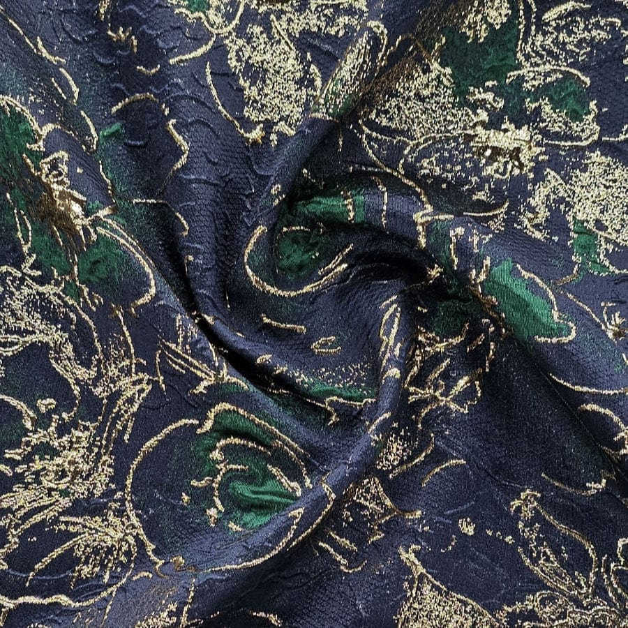 LUMY BROCADE Dress Fabric Navy /Bottle Green Brocade Fabric 150cm
