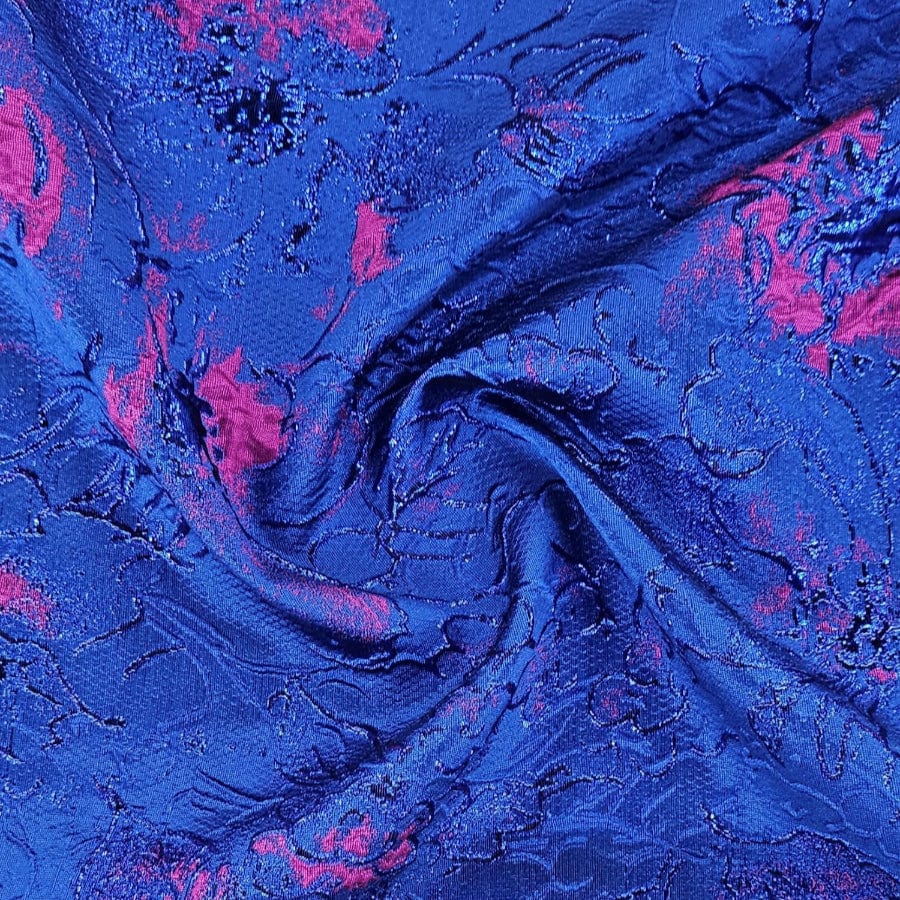 LUMY BROCADE Dress Fabric Royal /Cerise Brocade Fabric 150cm