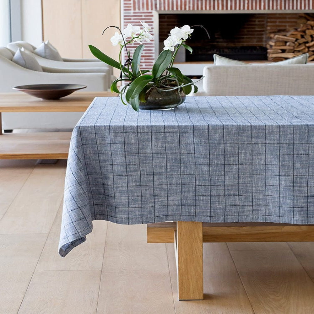 M.M Linen BEDSPREAD Linen House Tablelinen Oxford Grid Navy (7301512560729)