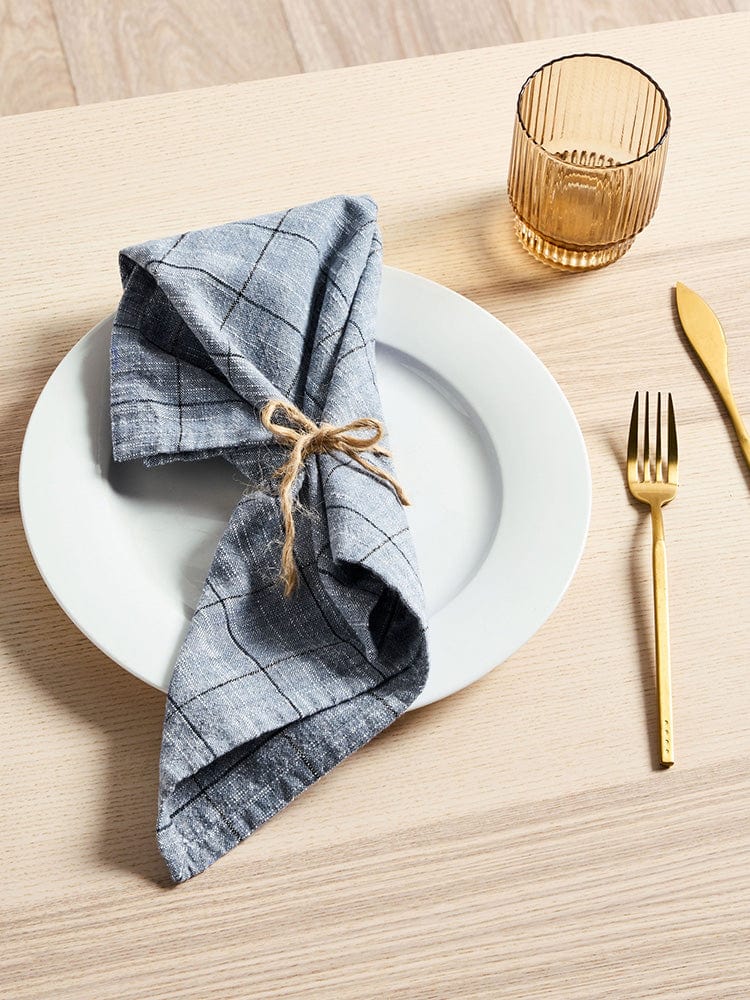 M.M Linen BEDSPREAD Linen House Tablelinen Oxford Grid Navy (7301512560729)