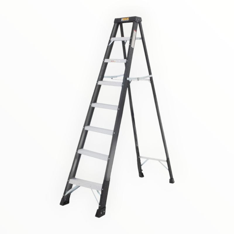 MAXI LADDERS LADDER Maxi Ladders 8-Step Black Steel Frame with Tool Box STL21-107