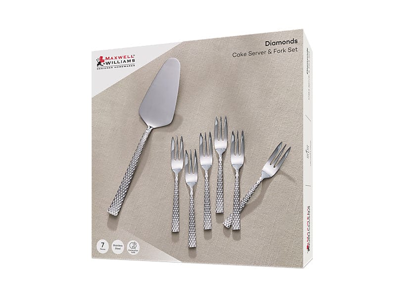 Maxwell & Williams CUTLERY Maxwell & Williams Diamonds Cake Server & Fork Set 7 Piece MY0040