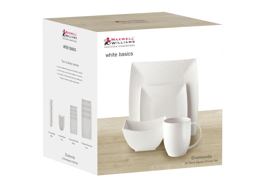 Maxwell & Williams Dinner Set Maxwell & Williams White Basics Diamonds Square Dinner Set Of 16