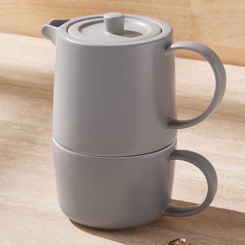Maxwell & Williams MUGS Maxwell & Williams Cafe Life Tea for One With Infuser 450ML Grey DI0567