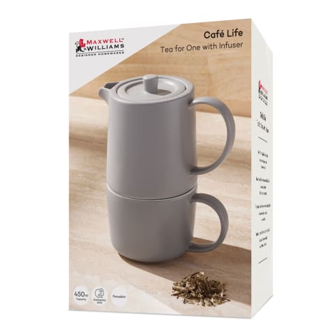 Maxwell & Williams MUGS Maxwell & Williams Cafe Life Tea for One With Infuser 450ML Grey DI0567
