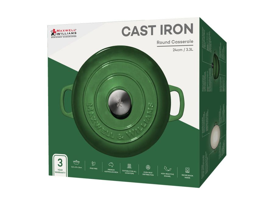 Maxwell & Williams POTS Maxwell & Williams Cast Iron Round Casserole 3.3L English Racing Green SE0028