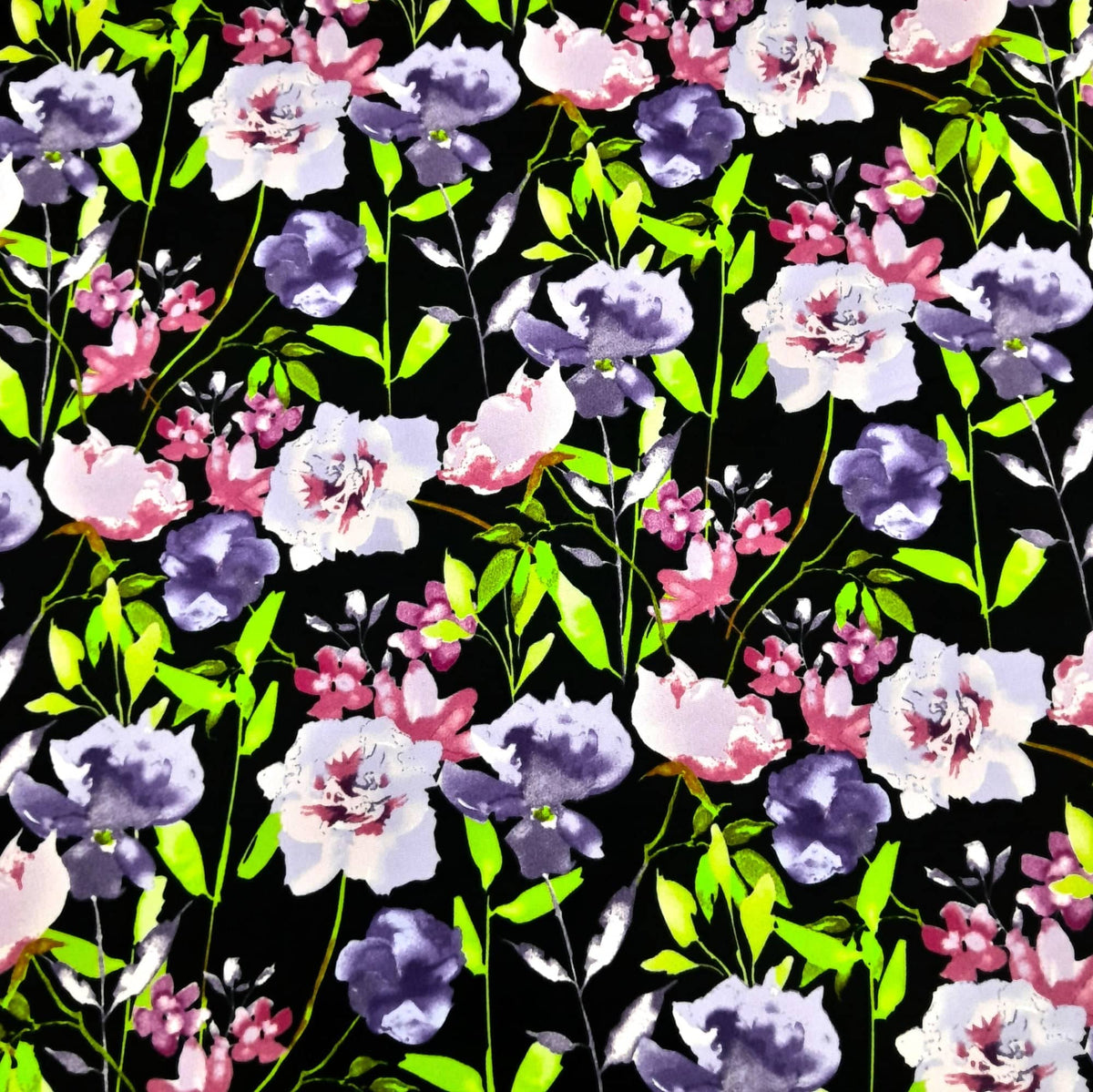 Mazztex Aadil Mini Matt Fabric Black Printed Mini Matt Lilies 140 cm