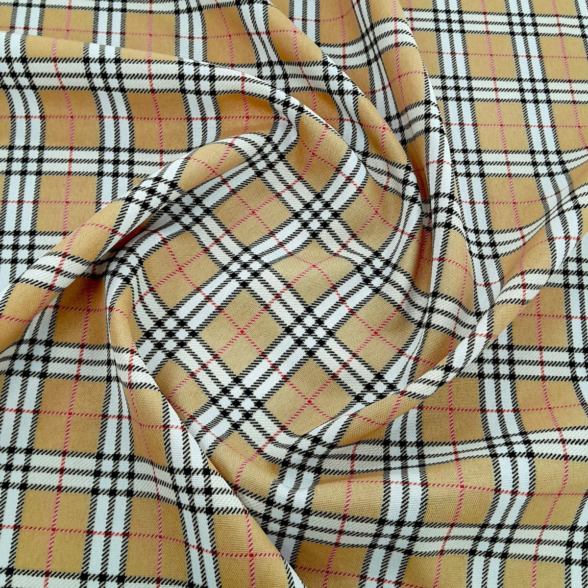 Mazztex Aadil Mini Matt Fabric Printed Mini Matt Check Beige 140 cm