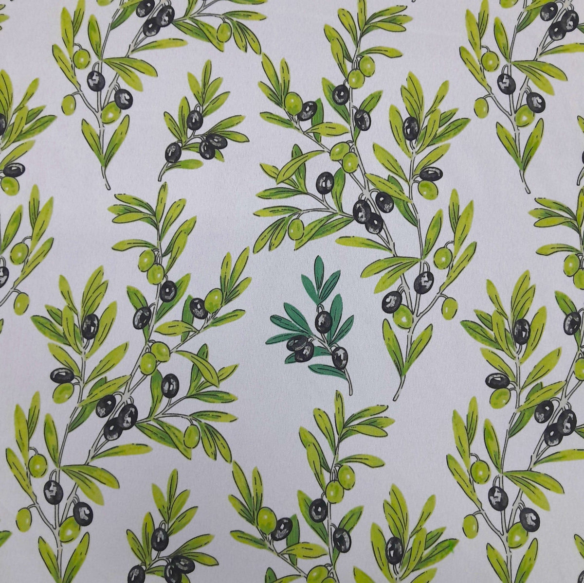 Mazztex Aadil Mini Matt Fabric White Printed Mini Matt Olive Flowers 140 cm