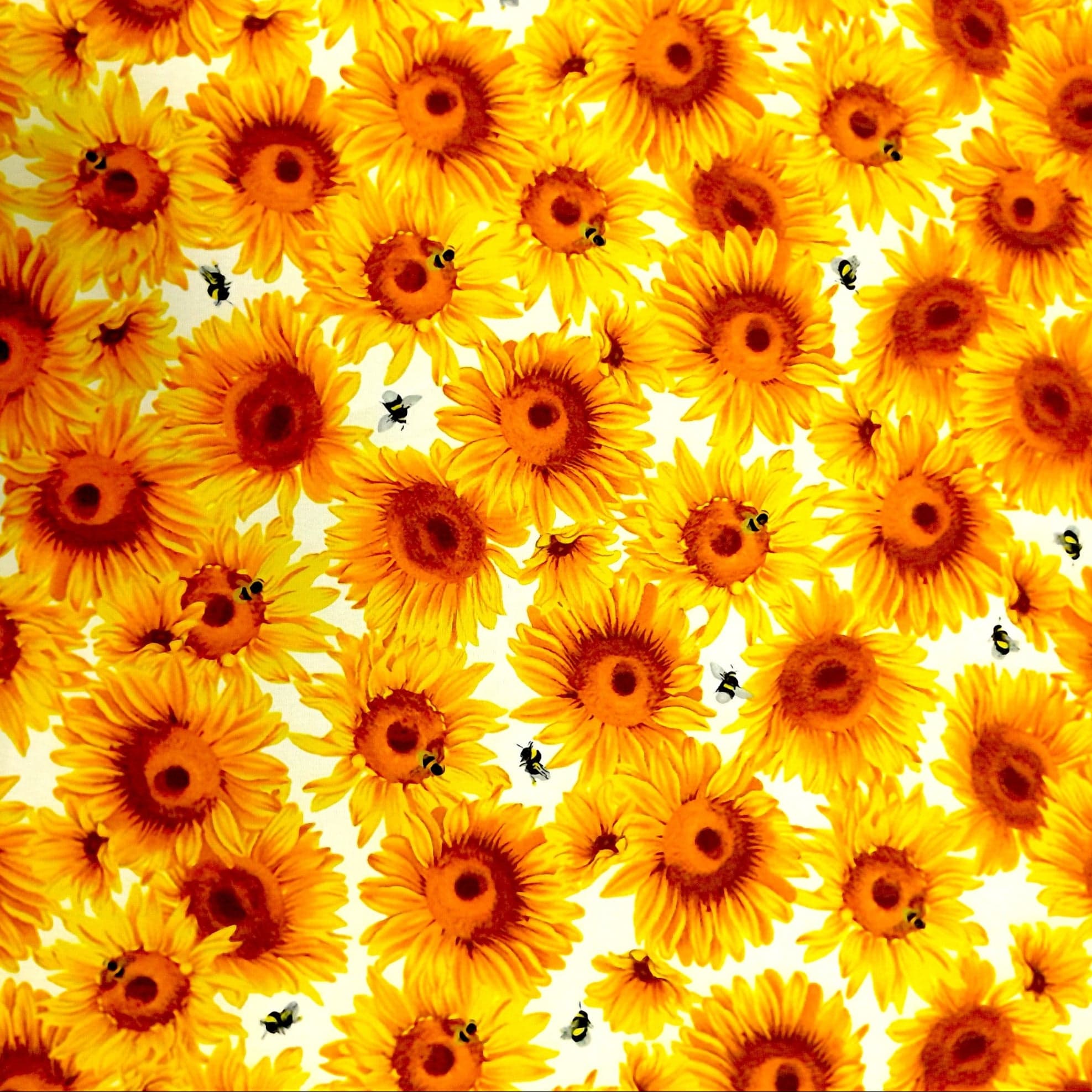 Mazztex Aadil Mini Matt Fabric White Printed Mini Matt Sunflower Bees 140 cm