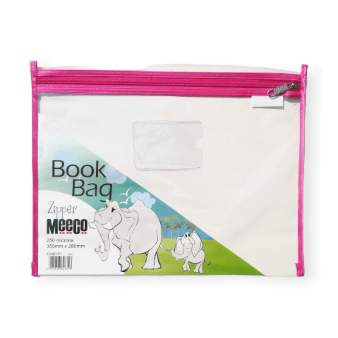 Meeco Tech & Office Meeco A4 Book Bag Clear Pvc With Zip Pink (7409303978073)