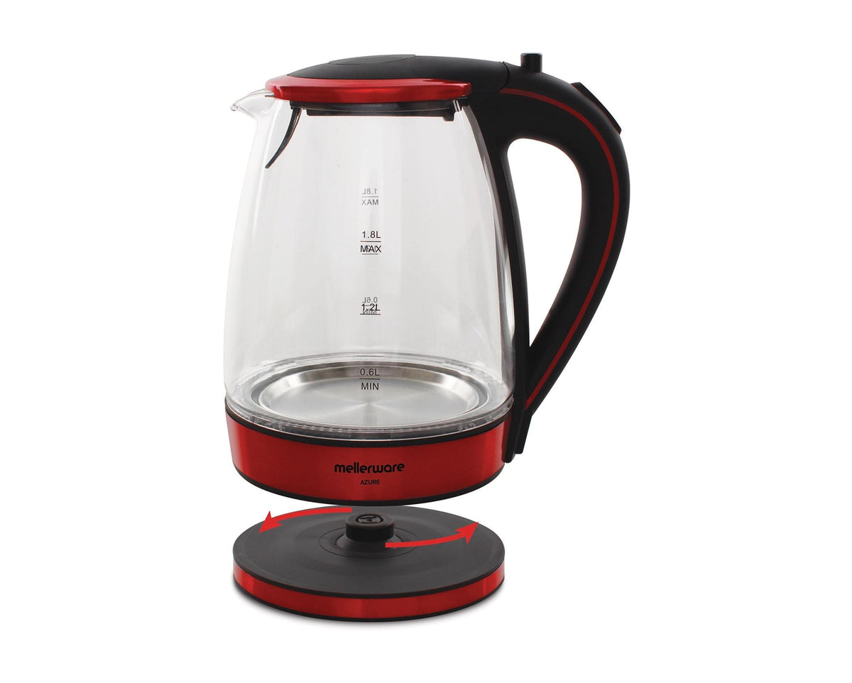 Mellerware KETTLE Mellerware Kettle 360 Degree Cordless Glass Red 1.7 Litre 2200W Azure (6779205156953)