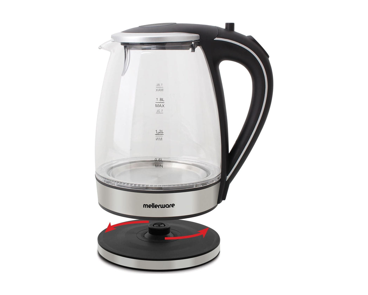Mellerware KETTLE Mellerware Kettle 360 Degree Cordless Glass Silver 1.8 Litre 2200w Azure (6779184873561)
