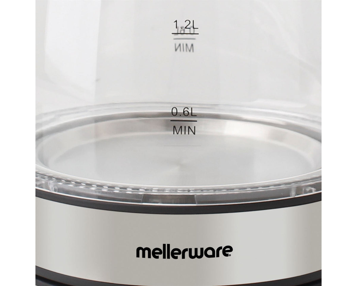 Mellerware KETTLE Mellerware Kettle 360 Degree Cordless Glass Silver 1.8 Litre 2200w Azure (6779184873561)