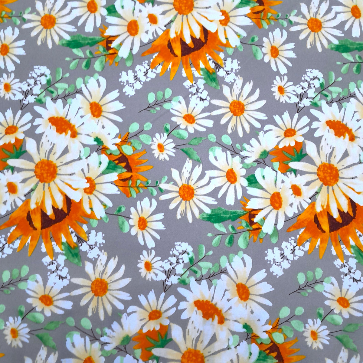 MH JOOSUB Mini Matt Fabric Grey Printed Mini Matt Sunflower D12 140 cm