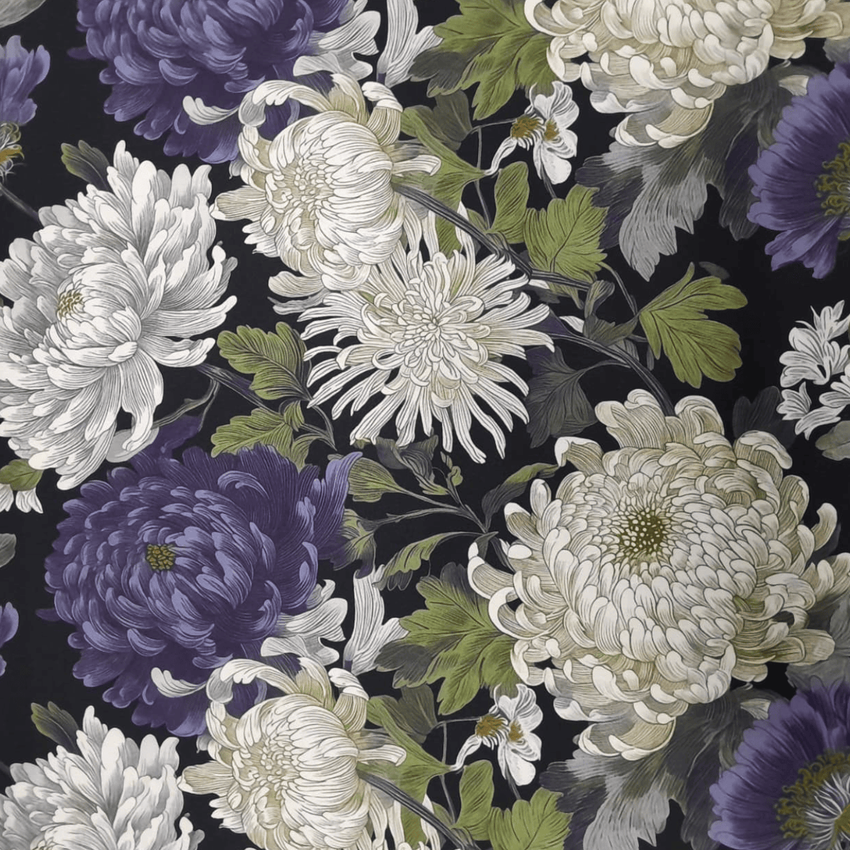 Mh Joosub Printed Mini Matt Black Fabric Printed Mini Matt Peonies 140 cm