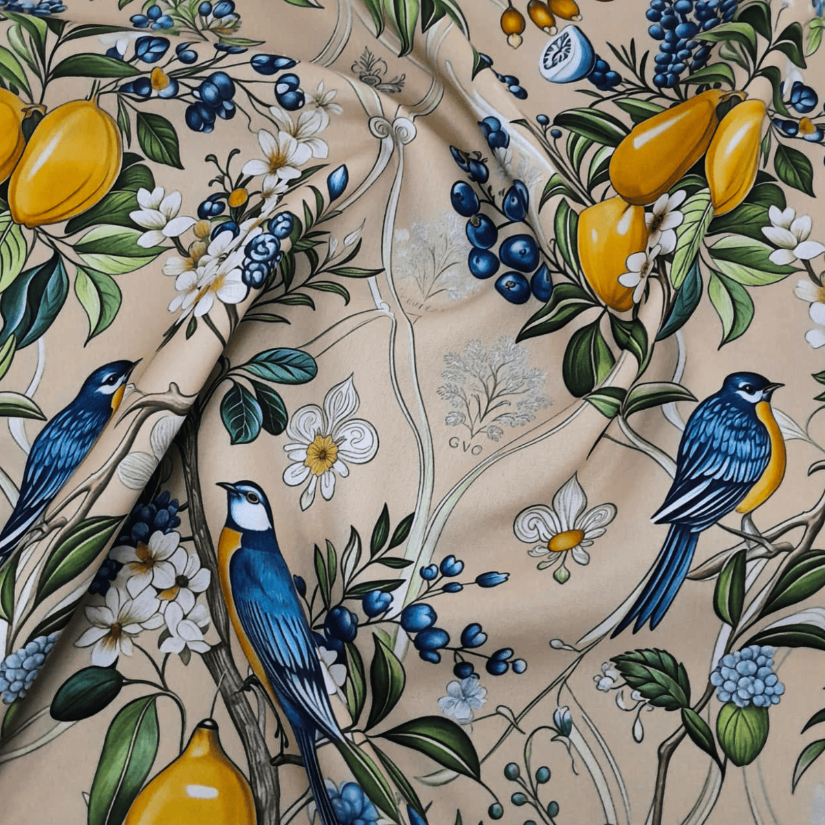 Mh Joosub Printed Mini Matt Fabric Printed Mini Matt Birds/Lemons 140 cm