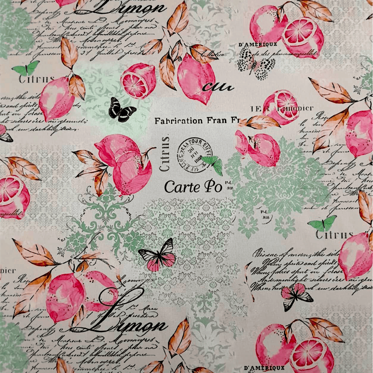 Mh Joosub Printed Mini Matt Pink Printed Mini Matt D30 Lemons 140 cm