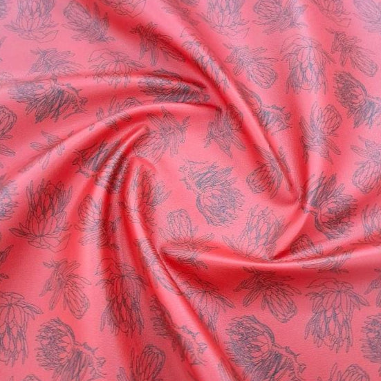 MH JOOSUB Printed Vinyl Printed Vinyl Red Printed Vinyl Protea Leaves Collection 140 cm (7799187963993)