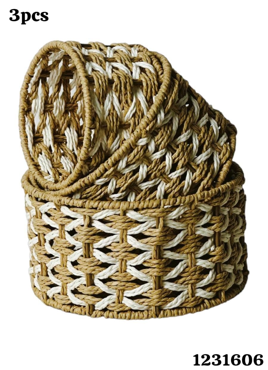 MHC Wolrd Fruit Basket Round  Wicker Woven Storage Basket Set of 3 (7738426196057)