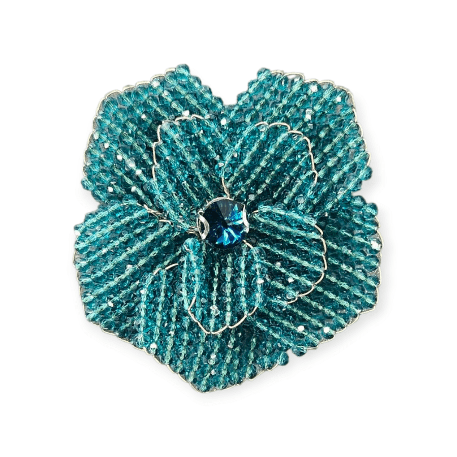 MHC WORLD Beaded Flower Teal Crystal Beaded Flower CBF-2