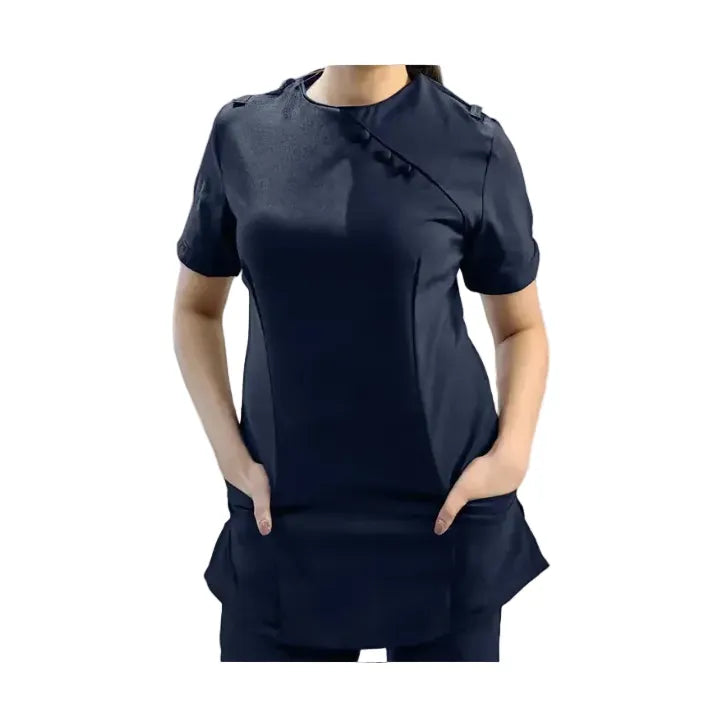 MHC World BONSONS WORKWEAR Bobsons Guanzhou 3 Button Round Neck Tunic Blouse -Navy  BL3047BM