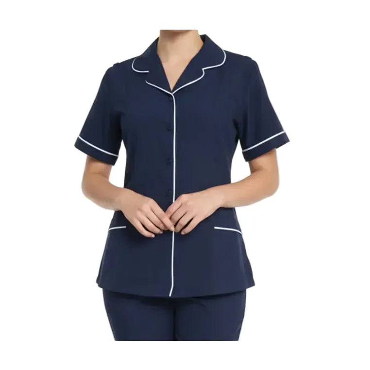 MHC World BONSONS WORKWEAR Bobsons Larimar Nurse Button Up Tunic Blouse -Navy/White N110BM