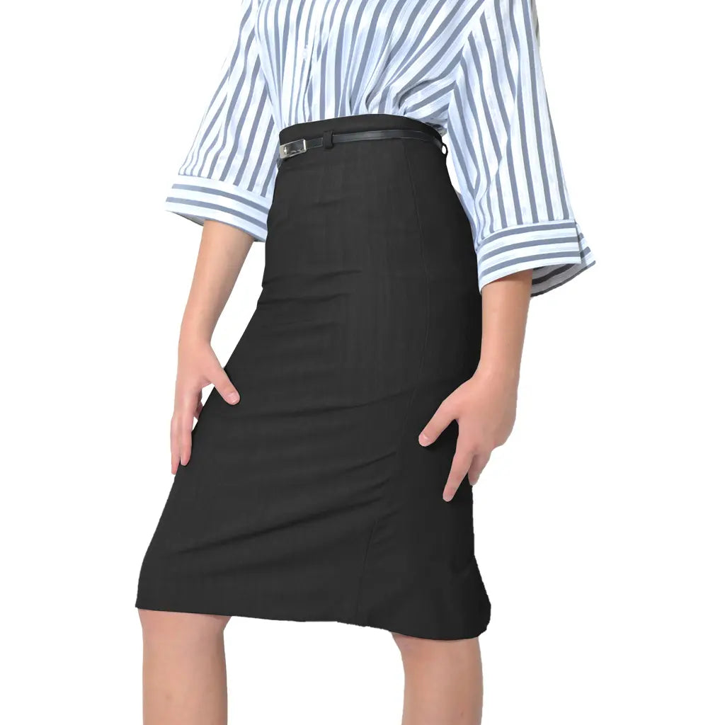 Bobsons Petal Stretch Pencil Skirt With Matching Belt-Black C238TR
