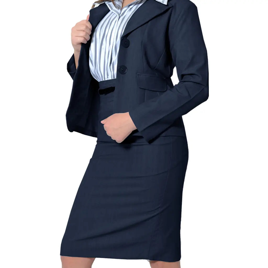 MHC World BONSONS WORKWEAR Bobsons Petal Stretch Pencil Skirt With Matching Belt-Navy C260TR