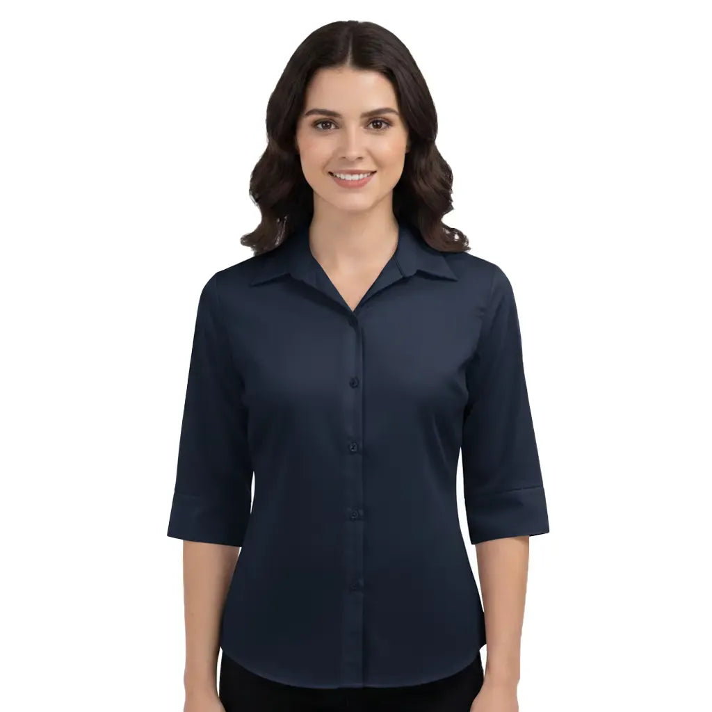 Bobsons Prestige Kashibo Button Up Blouse with 3/4 Sleeve-Navy B405PLKOS