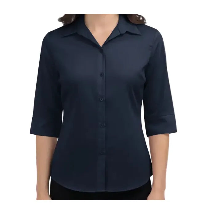 Bobsons Prestige Kashibo Button Up Blouse with 3/4 Sleeve-Navy B405PLKOS