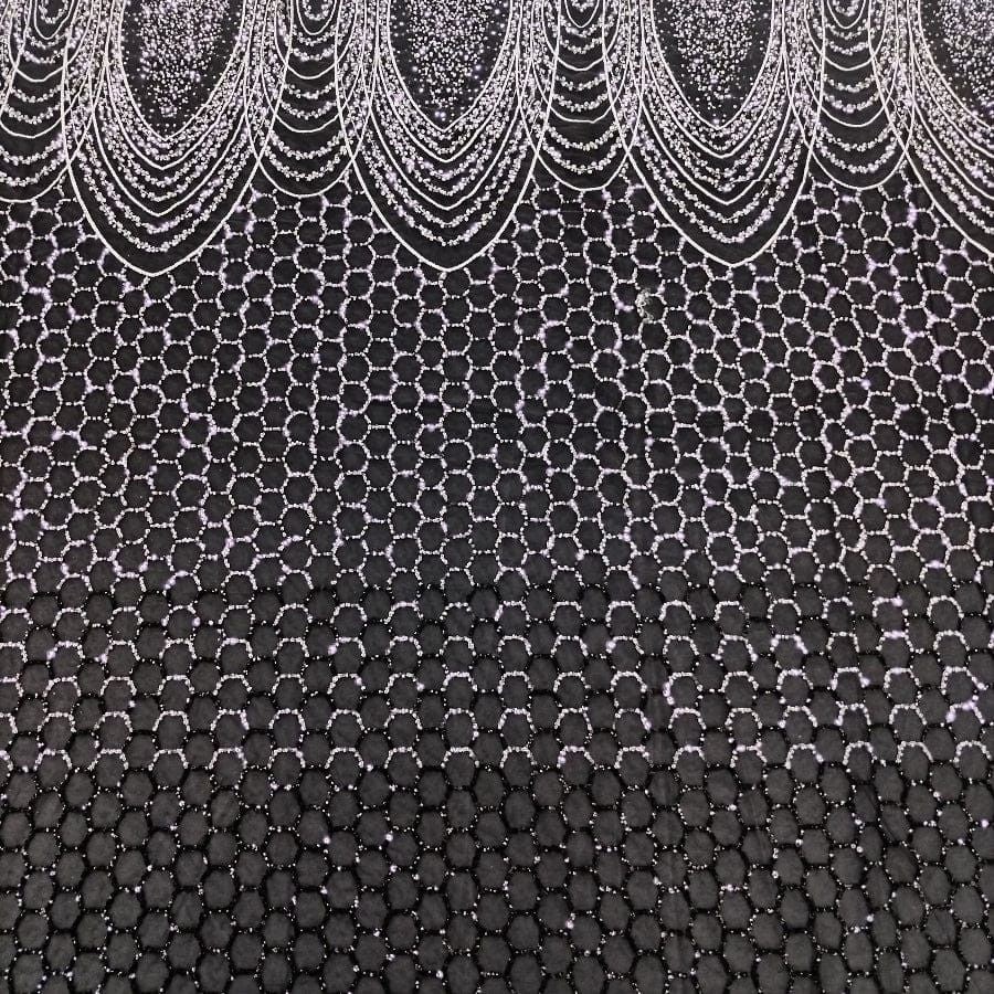 MHC WORLD Bridal Lace Silver/Black Bridal Lace Fabric 150cm
