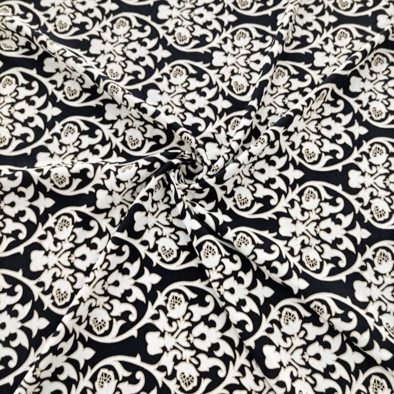 MHC WORLD capri linen Black / White Capri Linen Look Print 140cm