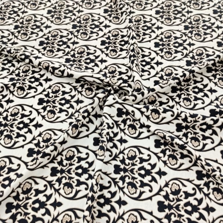 MHC WORLD capri linen White /Black Capri Linen Look Print 140cm