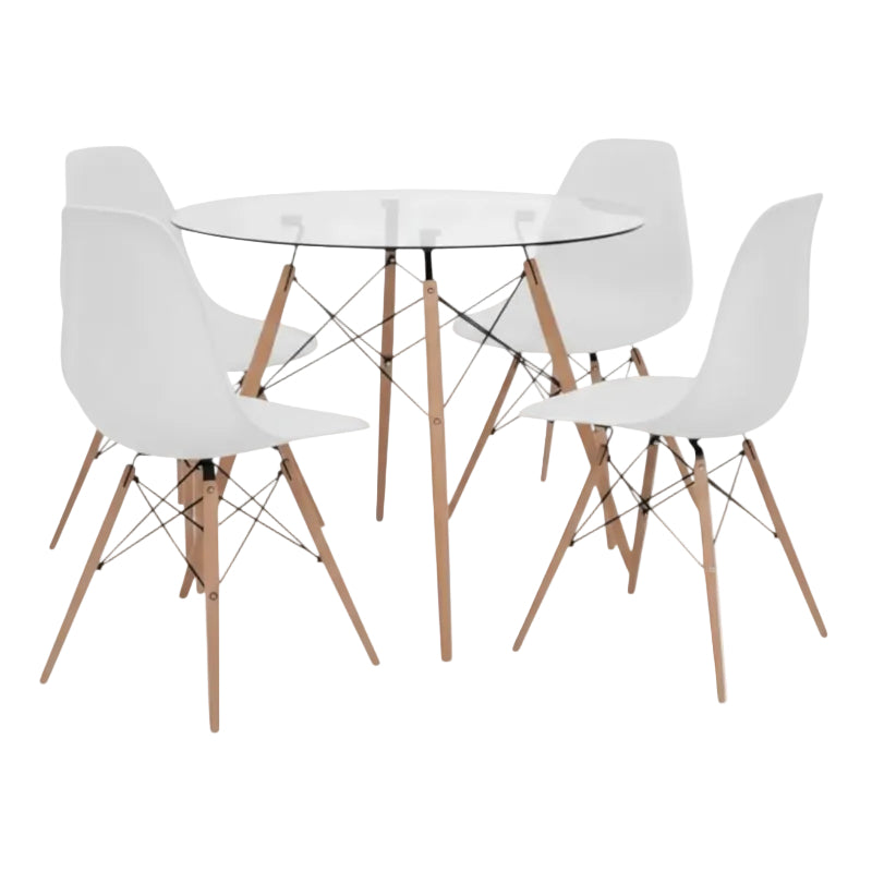 MHC World dining tables Dining Set 5pc (Clear Glass/White Chairs)